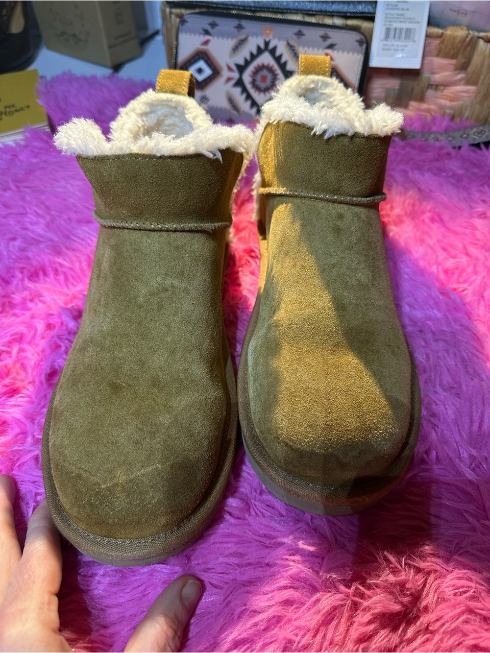 Koolaburra by Ugg Suede Ankle Booties with Cream Shearling Cuff